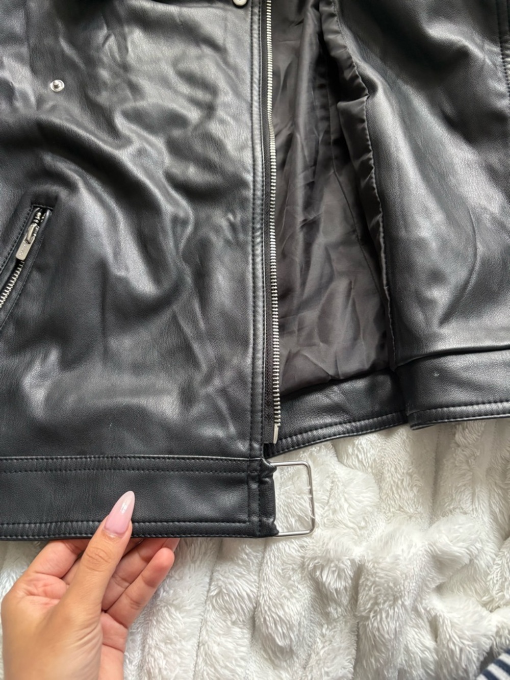 ONLY Black Faux Leather Jacket with Silver Hardware | Size XS - Picture 5 of 7